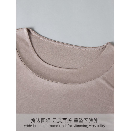 6A級桑蠶絲寬邊圓領打底衫 100%重磅真絲親膚柔軟簡約大碼女上衣