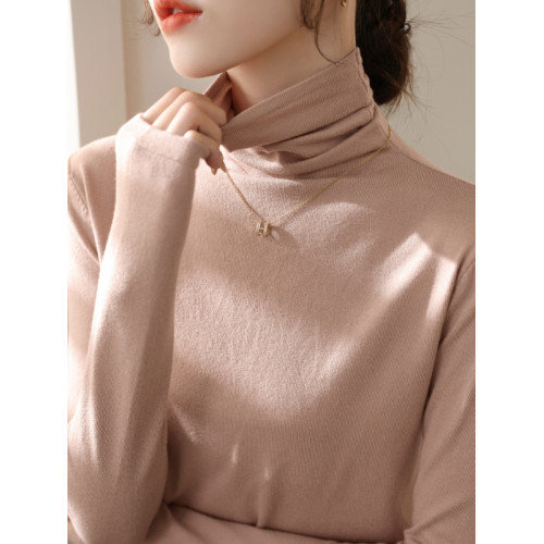 春季新款堆堆高領長袖修身羊毛針織打底衫女內搭今年流行加絨上衣