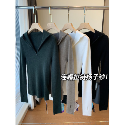 25早春新款！洋氣時髦針織衫無縫羊毛軟糯拉鍊半開襟連帽打底衫女