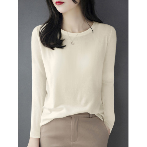 春秋2025新品法式圓領長袖打底衫毛衣女寬鬆高級別致針織內搭上衣