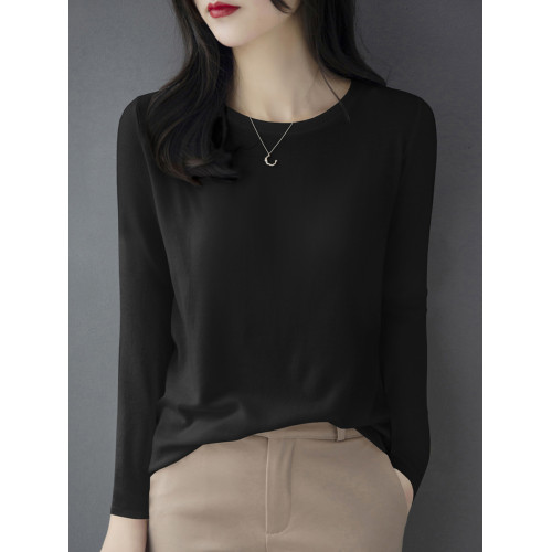 春秋2025新品法式圓領長袖打底衫毛衣女寬鬆高級別致針織內搭上衣