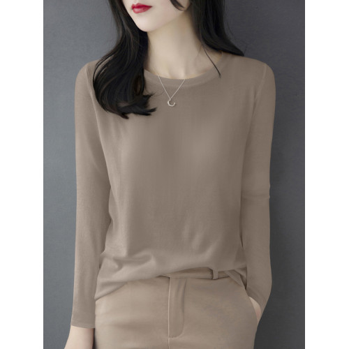 春秋2025新品法式圓領長袖打底衫毛衣女寬鬆高級別致針織內搭上衣