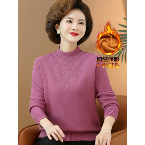 中老年女冬裝加絨加厚毛衣媽媽秋冬水貂絨打底衫一體絨保暖上衣服