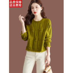 羊毛衫小香風紅色毛衣女秋冬新款洋氣高腰短款內搭流蘇針織打底衫