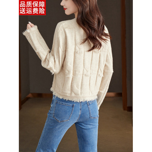 羊毛衫小香風紅色毛衣女秋冬新款洋氣高腰短款內搭流蘇針織打底衫