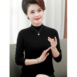 媽媽款100%羊毛衫中年女春秋內搭薄毛衣50嵗60中老年人秋裝打底衫