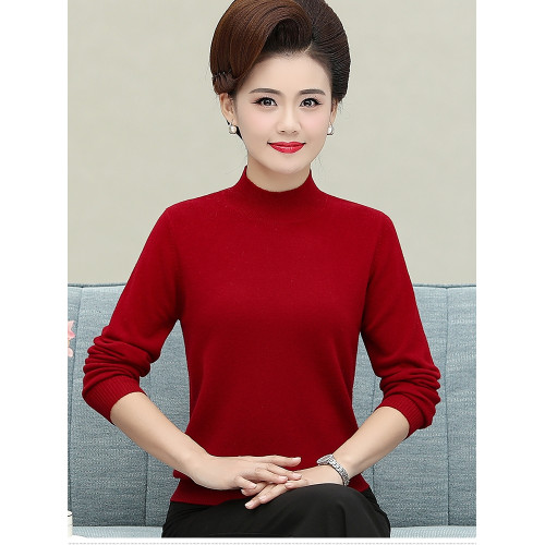 媽媽款100%羊毛衫中年女春秋內搭薄毛衣50嵗60中老年人秋裝打底衫