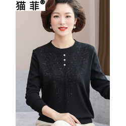 媽媽春裝薄款針織小衫洋氣毛衣2025新款中老年女裝圓領打底衫上衣