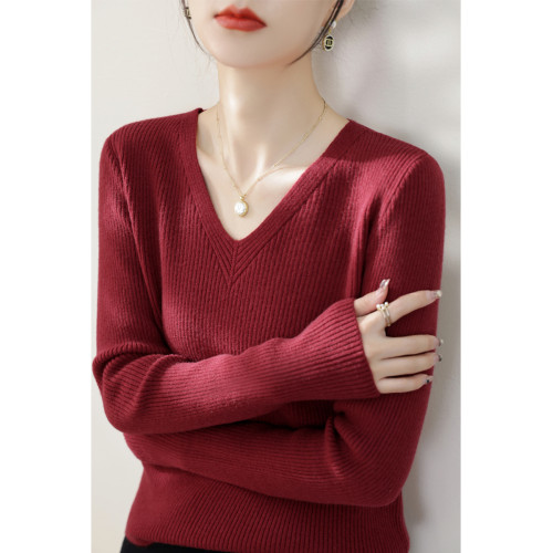 春秋2025新品灰色v領長袖內搭針織打底衫女裝修身高級慵嬾風毛衣