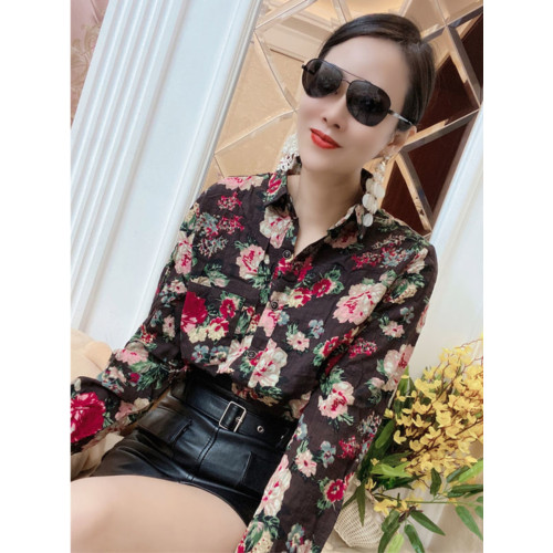 優雅氣質碎花襯衫女長袖歐貨2025春秋新款寬松顯瘦百搭打底衫襯衣
