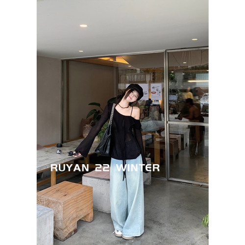 RUYAN~入眼秋季女裝2024年新款一字肩針織打底衫露肩吊帶上衣女