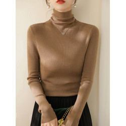 高級感堆堆領內搭羊毛長袖針織打底衫女秋冬2024新款流行漂亮上衣