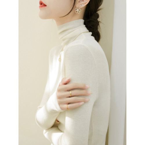 高級感堆堆領內搭羊毛長袖針織打底衫女秋冬2024新款流行漂亮上衣