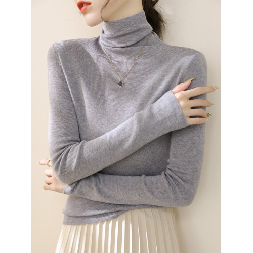 高級感堆堆領內搭羊毛長袖針織打底衫女秋冬2024新款流行漂亮上衣