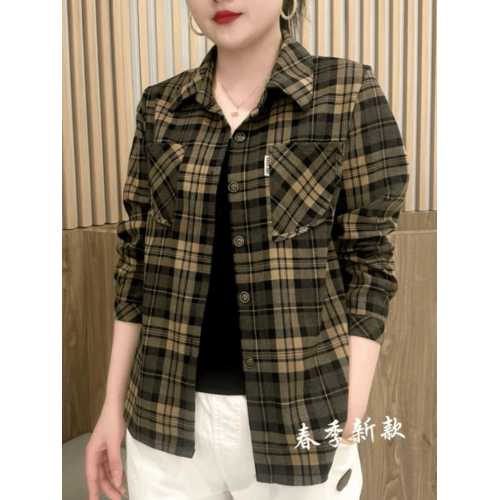 媽媽裝格子襯衫女2025春秋款中老年女裝洋氣打底衫翻領長袖上衣