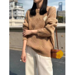 心形撞色圓領羊絨衫女寬松洋氣24秋冬新款外穿毛衣長袖針織打底衫