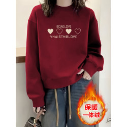 山東即墨圓領衛衣打底衫女2024秋冬新款加絨加厚小熊印花無帽上衣
