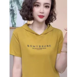 2025夏季新款連帽短袖t恤女打底衫時尚媽媽裝純色休閒減齡上衣