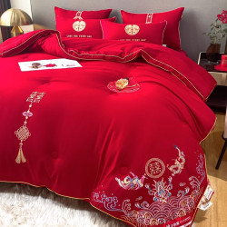 水晶家紡結婚陪嫁大紅色喜慶純棉單雙人大豆被子四季通用冬季加厚