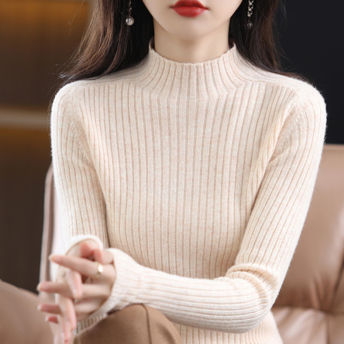 半高領仿羊毛打底衫女秋冬2025年新款韓版修身內搭長袖毛衣針織衫