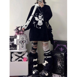 亞比文化惡魔貓毛衣女秋冬高中初中學生大童水貂絨加絨加厚打底衫