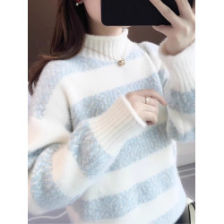 雪尼爾條紋毛衣女秋冬季寬松高中初中學生13嵗女孩加絨加厚打底衫