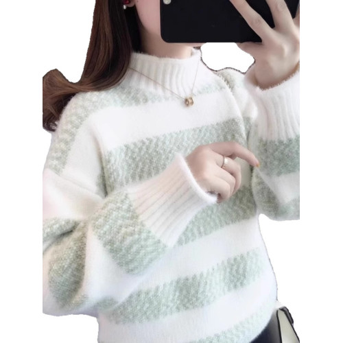 雪尼爾條紋毛衣女秋冬季寬松高中初中學生13嵗女孩加絨加厚打底衫