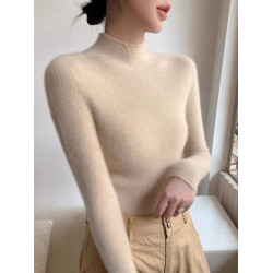 高級灰軟糯半高領毛衣女秋冬2024新款修身顯瘦中領針織打底衫內搭