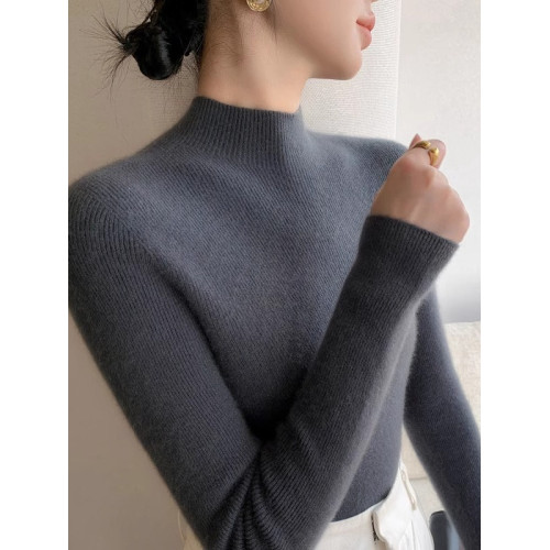 高級灰軟糯半高領毛衣女秋冬2024新款修身顯瘦中領針織打底衫內搭