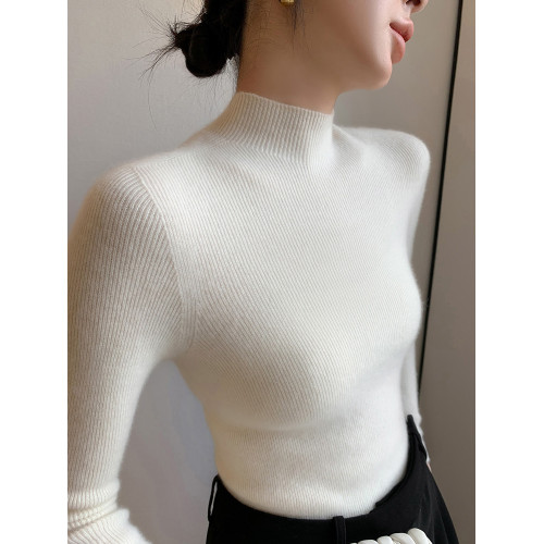 高級灰軟糯半高領毛衣女秋冬2024新款修身顯瘦中領針織打底衫內搭