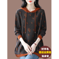 特大碼連帽衛衣毛衣女秋冬針織打底衫胖媽媽寬松外穿遮肚子羊毛衫