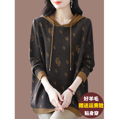特大碼連帽衛衣毛衣女秋冬針織打底衫胖媽媽寬松外穿遮肚子羊毛衫