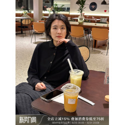 浪清Polo領衛衣打底衫女秋季2025新款黑色長袖內搭打底衫開衫上衣