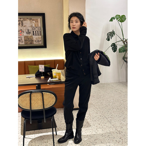 浪清Polo領衛衣打底衫女秋季2025新款黑色長袖內搭打底衫開衫上衣