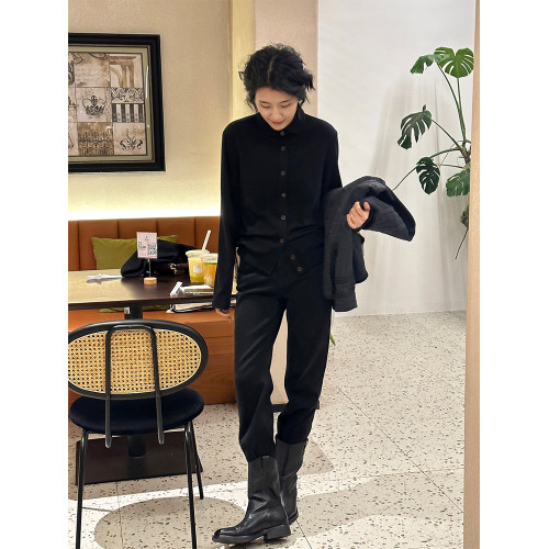 浪清Polo領衛衣打底衫女秋季2025新款黑色長袖內搭打底衫開衫上衣