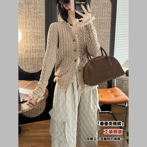 【吟風島】流浪風毛邊麻花打底衫 秋冬修身針織開衫 半高領/V領