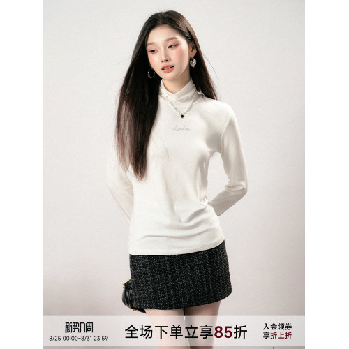 LAFREEDOM 高領簡約閃鑽字母針織打底衫簡約時尚百搭修身顯瘦毛衣