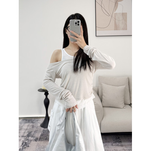 VK春款天絲羊毛彈力款假兩件針織衫女可外穿薄款毛衣打底衫M3611