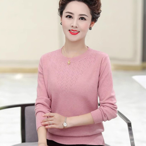 春秋媽老年女士上衣女款薄線衣針織T恤025羊毛衫打底毛衣內搭長袖