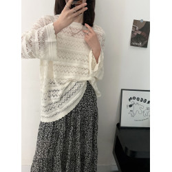 2025新款法式鉤花鏤空針織打底衫女寬松慵懶天絲罩衫上衣薄款歐貨
