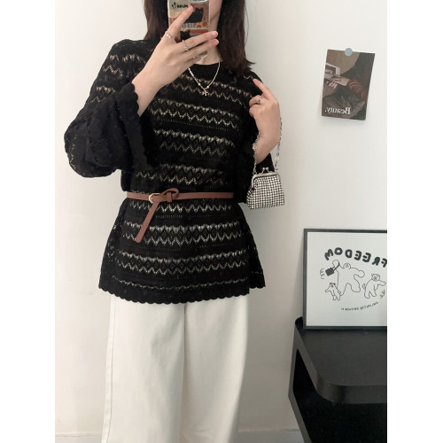 2025新款法式鉤花鏤空針織打底衫女寬松慵懶天絲罩衫上衣薄款歐貨