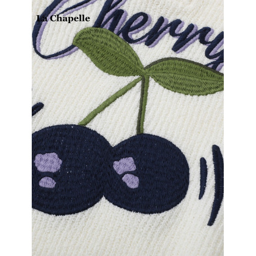拉夏貝爾/La Chapelle慵懶寬松刺綉針織衫女春夏款短袖打底衫上衣