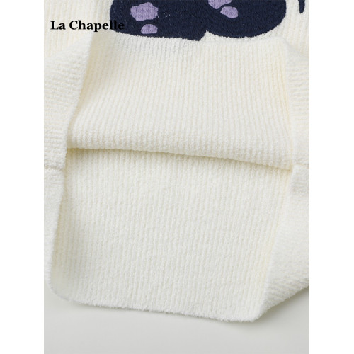 拉夏貝爾/La Chapelle慵懶寬松刺綉針織衫女春夏款短袖打底衫上衣