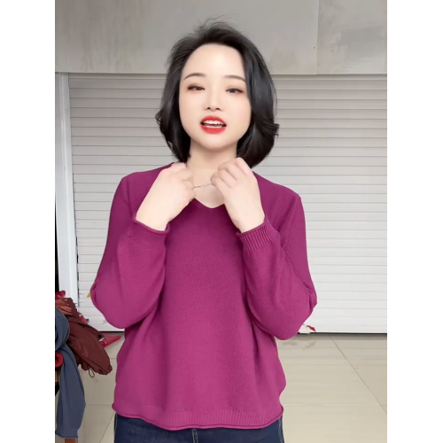 春夏款胖mm大碼V領打底衫女寬松顯瘦長袖內搭針織衫日常百搭上衣