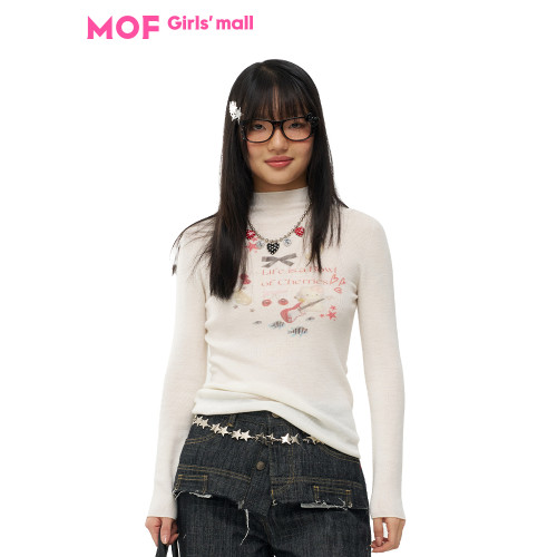 MOF少女百貨 樂隊貓羊毛針織打底衫修身高領顯瘦毛衣女百搭上衣