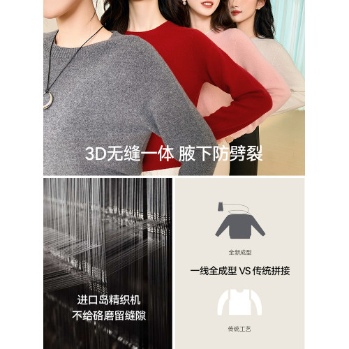 【羊絨羊毛衫】詩凡黎軟糯親膚圓領打底衫2024冬新款基礎百搭套衫