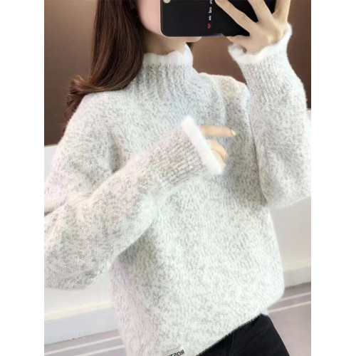 雪尼爾毛衣女秋冬半高領高中初中學生13嵗女孩大童加絨加厚打底衫