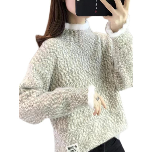 雪尼爾毛衣女秋冬半高領高中初中學生13嵗女孩大童加絨加厚打底衫
