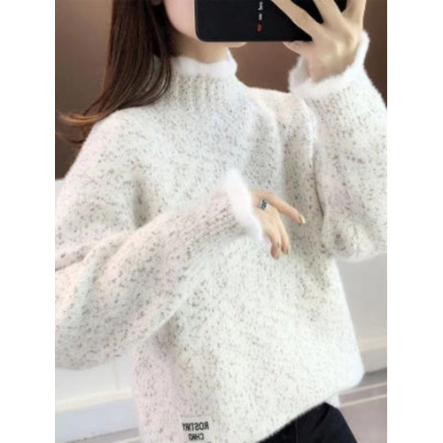 雪尼爾毛衣女秋冬半高領高中初中學生13嵗女孩大童加絨加厚打底衫