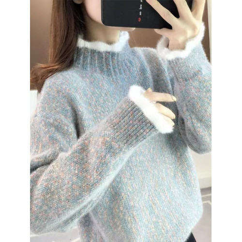 雪尼爾毛衣女秋冬半高領高中初中學生13嵗女孩大童加絨加厚打底衫